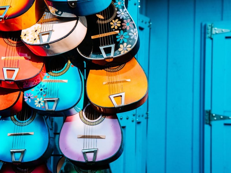 multi colored mexican guitars